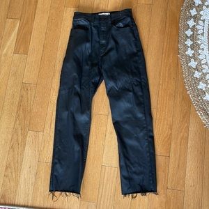 Abercrombie Ankle Straight Ultra High Rise Curve Love black leather jeans